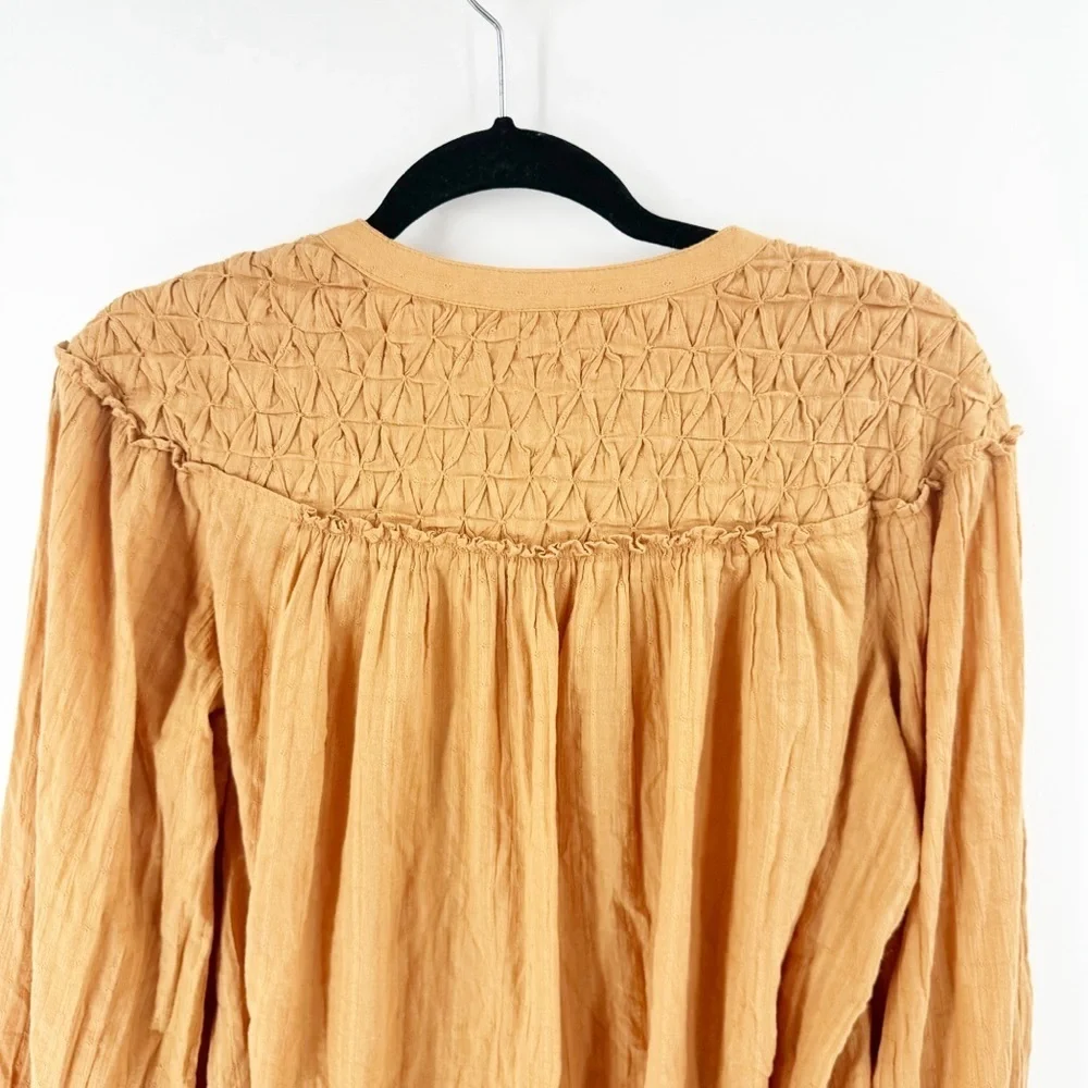 ✅ FREE PEOPLE Marigold Button Down Top SIZE X-SMALL OVERSIZED‎ LONG SLEEVE